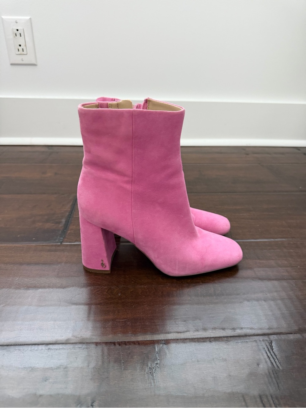 Sam Edelman Pink Suede Block Heel Ankle Boots